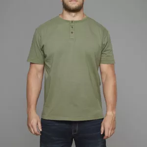 T-shirt granddad col boutonné Vert army