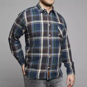 Chemise bleu marine à carreaux bordeau vert manches longues