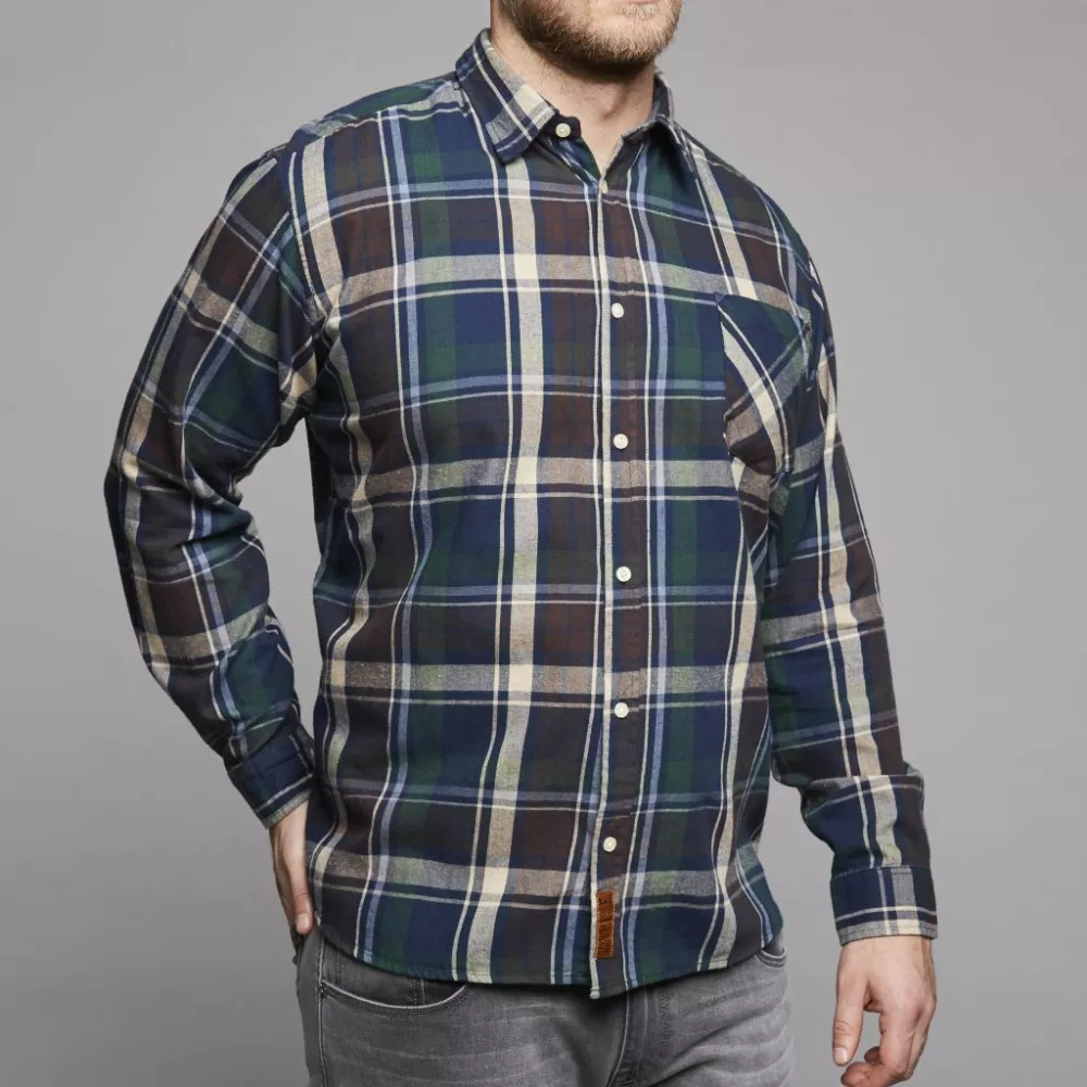 Chemise bleu marine à carreaux bordeau vert manches longues-5XL