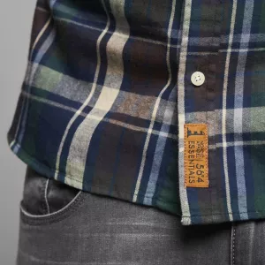 Chemise bleu marine à carreaux bordeau vert manches longues-5XL