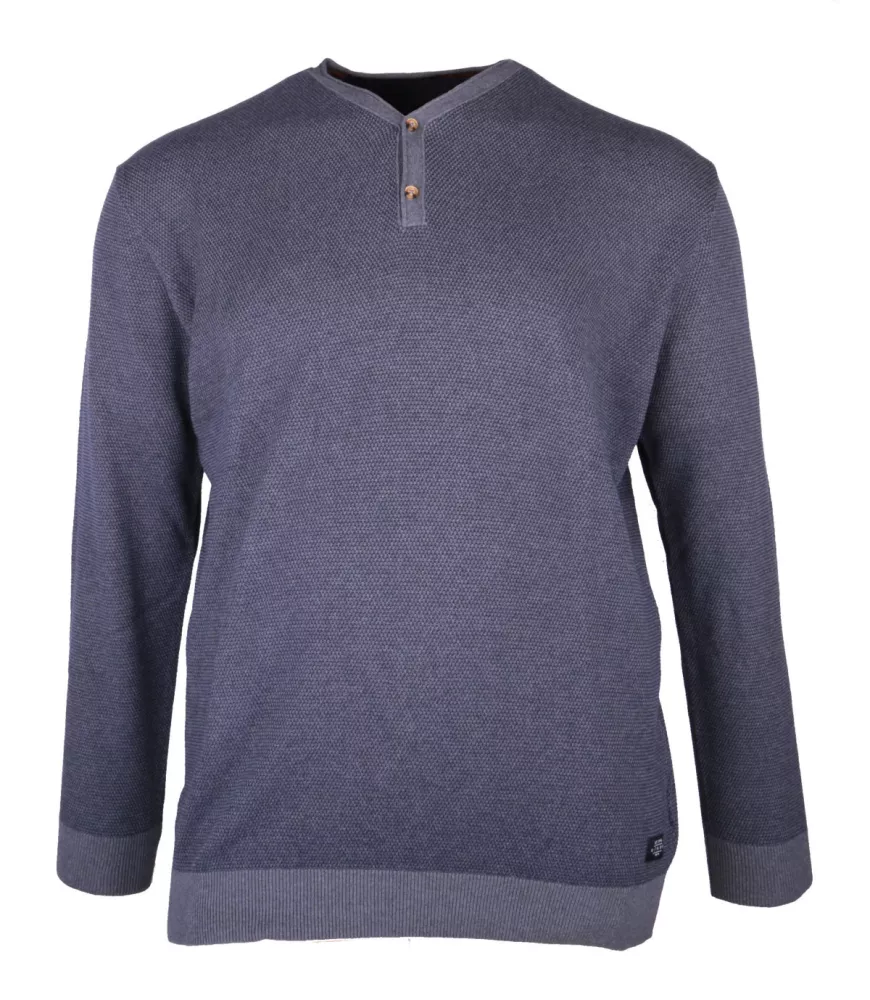 Pull col boutonné bleu marine/gris 3XL à 5XL-5XL