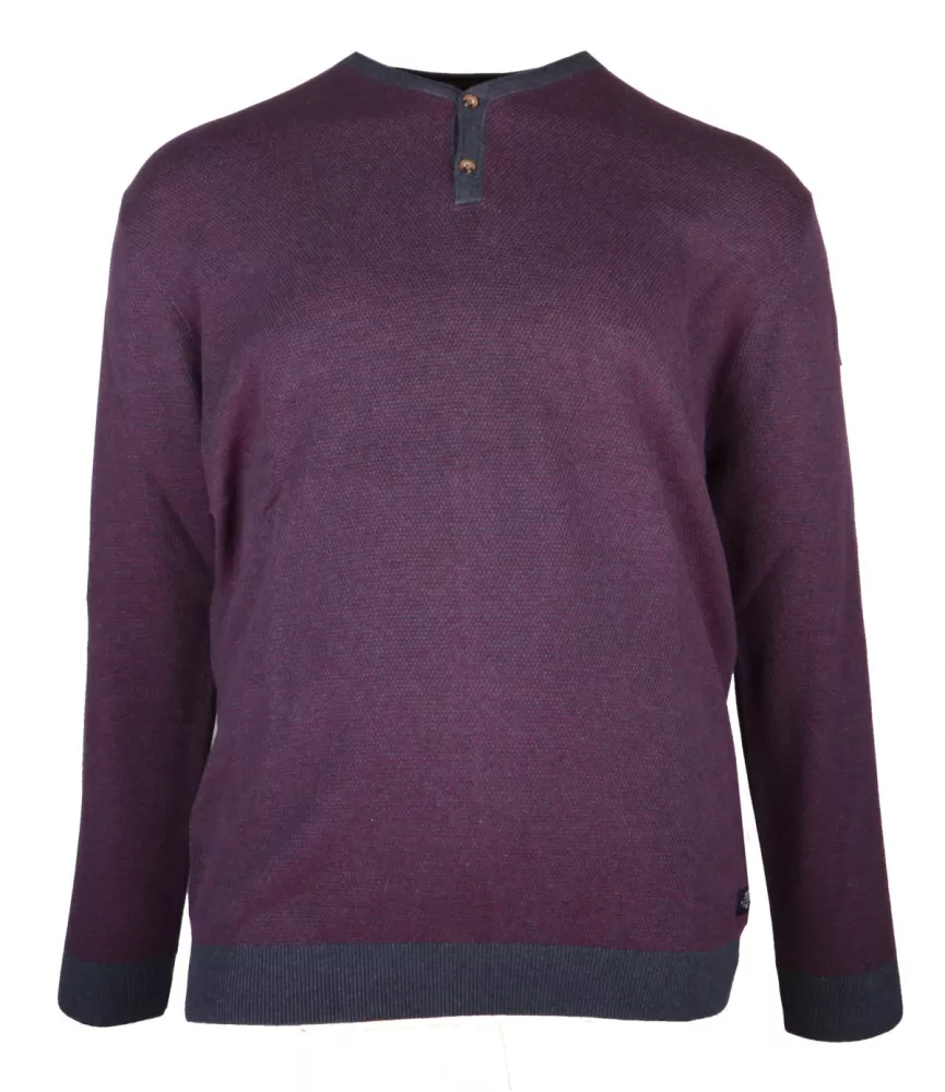 Pull col boutonné bordeaux/gris 3XL à 5XL-3XL