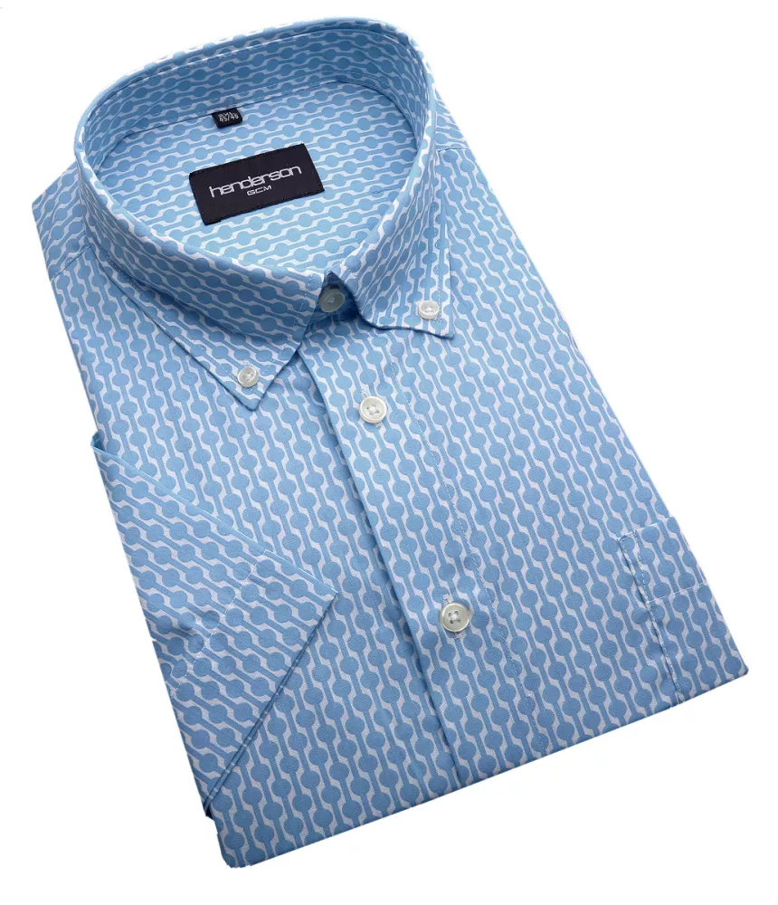 Chemise motif vintage bleu clair manches courtes-2XL