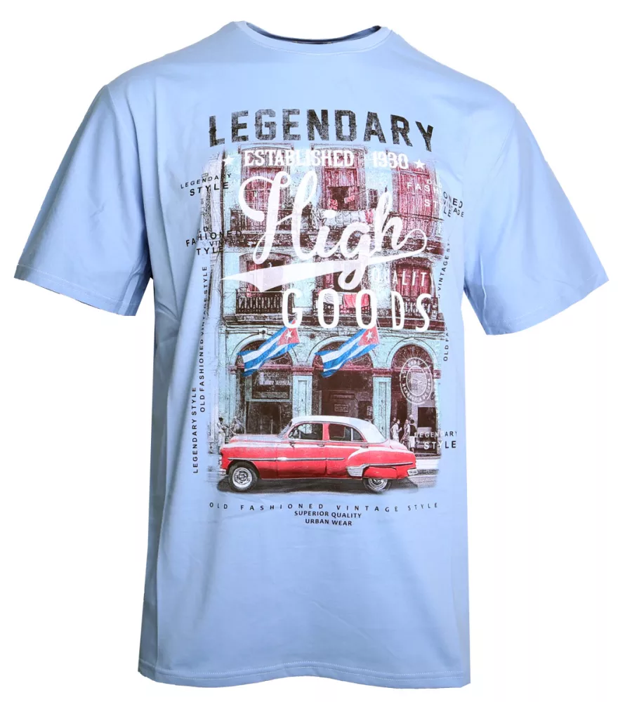 T-shirt imprimé bleu clair Cuba rétro-3XL