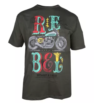 T-shirt REBEL moto Vert army imprimé vintage