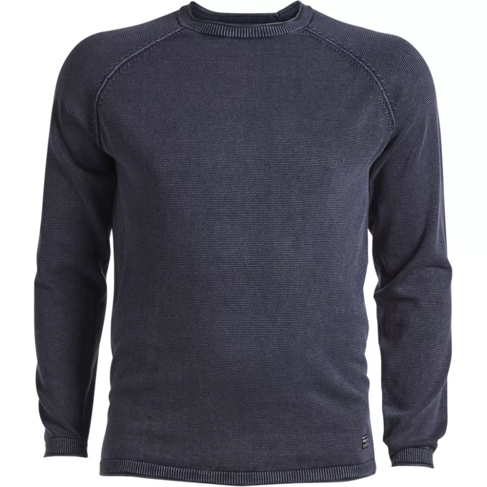 Pull col rond bleu denim en coton confortable-3XL
