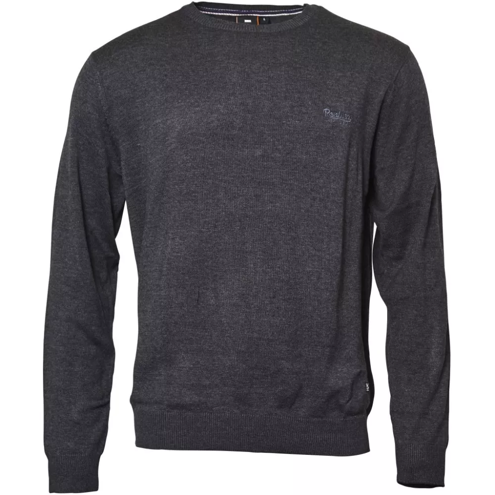 Pull col rond mélange de gris foncé coupe droite-4XL