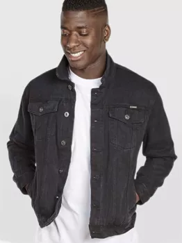 Veste en jean noir délavé coupe droite extensible-6XL