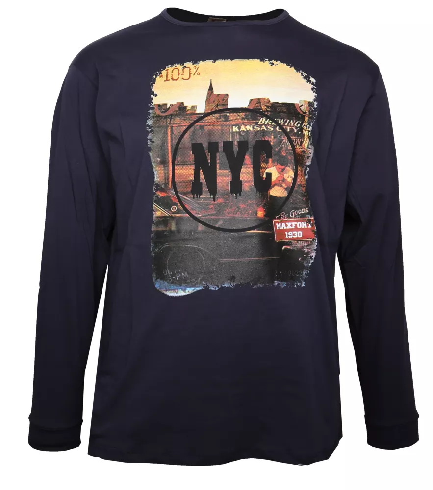 T-shirt manches longues bleu marine vintage NYC-3XL