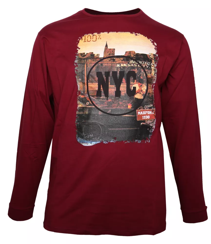 T-shirt manches longues bordeaux vintage NYC-5XL