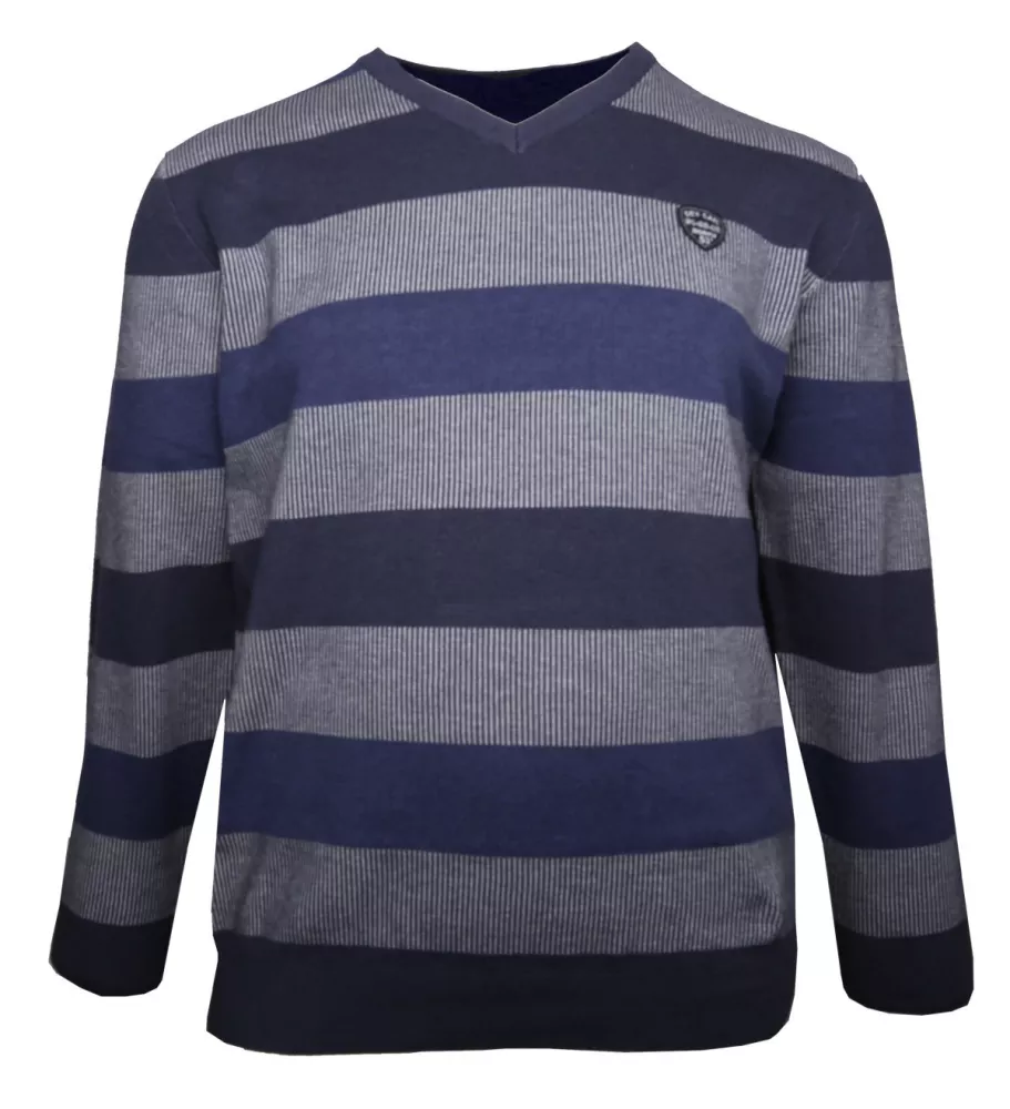 Pull col V rayé bleu Kitaro style casual chic-3XL
