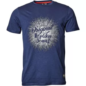 T-shirt Replika Jeans bleu marine imprimé original