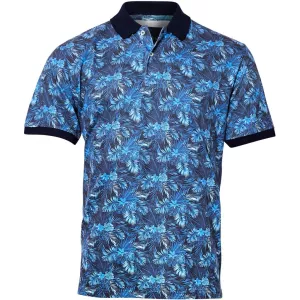 Polo fleuri hawaïen bleu col contrasté