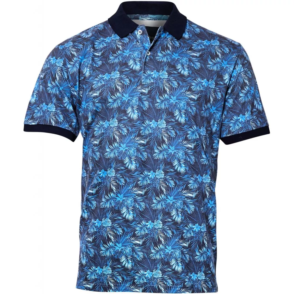 Polo fleuri hawaïen bleu col contrasté-3XL