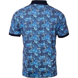 Polo fleuri hawaïen bleu col contrasté-3XL