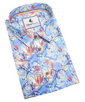 Chemise hawaïenne bleu à fleurs manches courtes-4XL