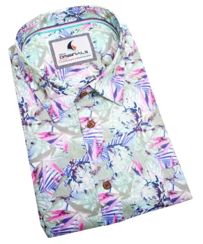 Chemise hawaïenne vert à fleurs manches courtes