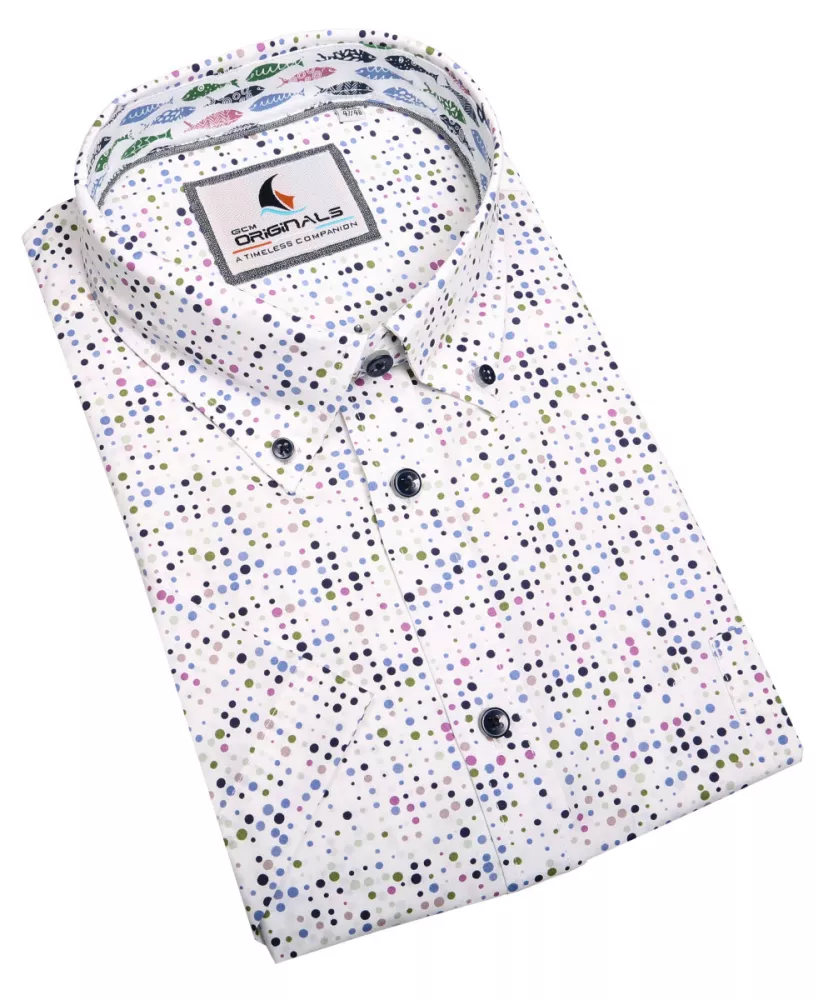 Chemise à pois colorés blanche manches courtes-5XL