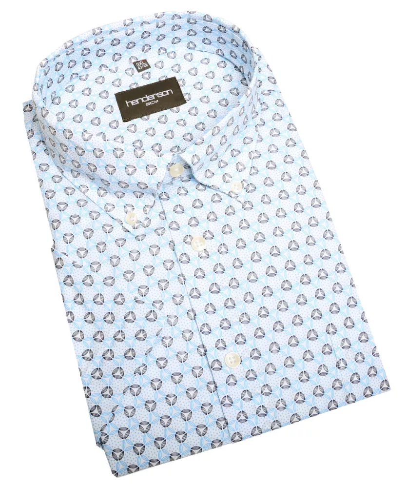 Chemise bleue turquoise avec motifs manches courtes-2XL