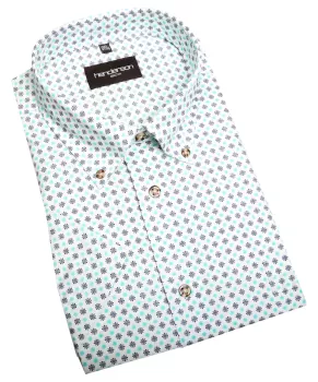 Chemise blanche manches courtes imprimée fleurs