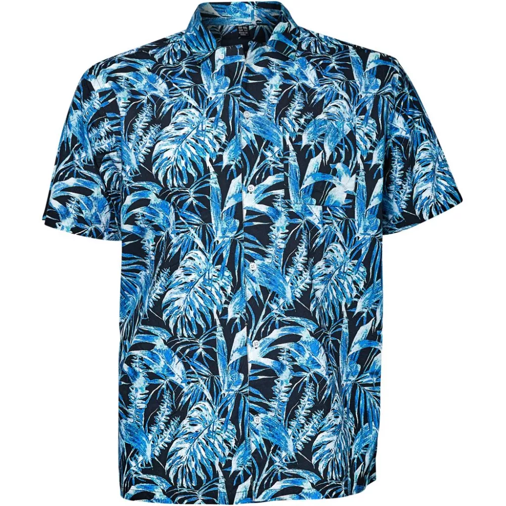 Chemise Hawaii bleu à motif feuillage-5XL