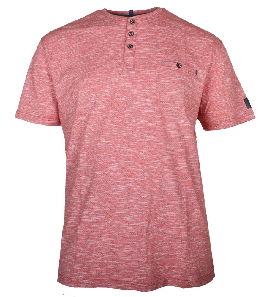 T-shirt rouge brique chiné col boutonné poche-3XL