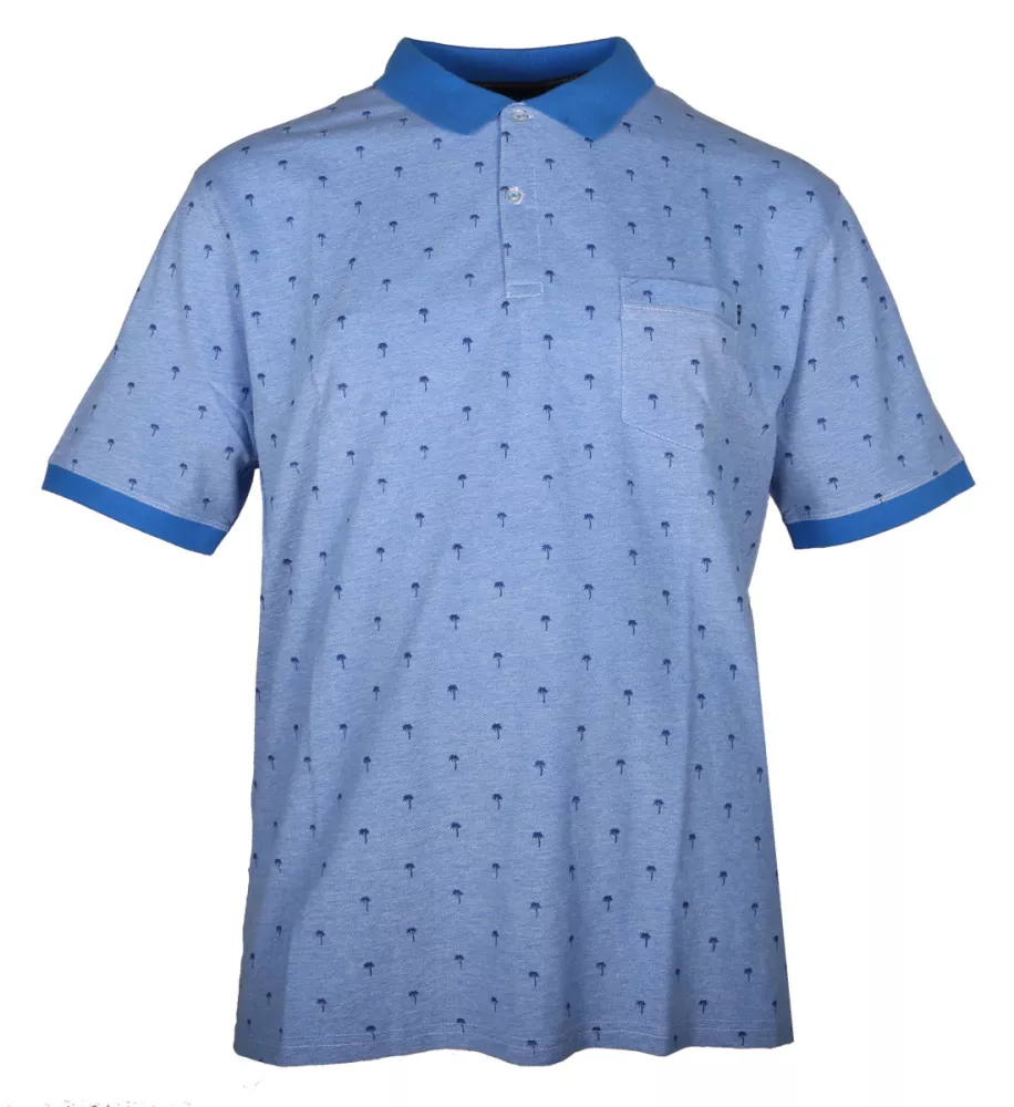Polo bleu motif palmier col 2 boutons-4XL