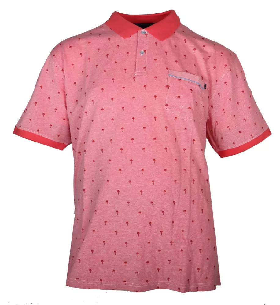 Polo Rouge Corail motif palmier col 2 boutons-3XL
