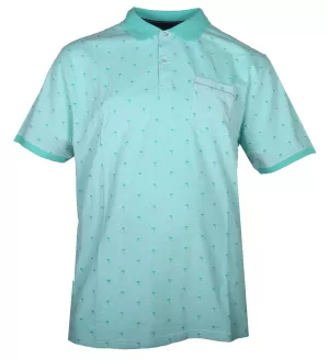 Polo vert menthe motif palmier col 2 boutons
