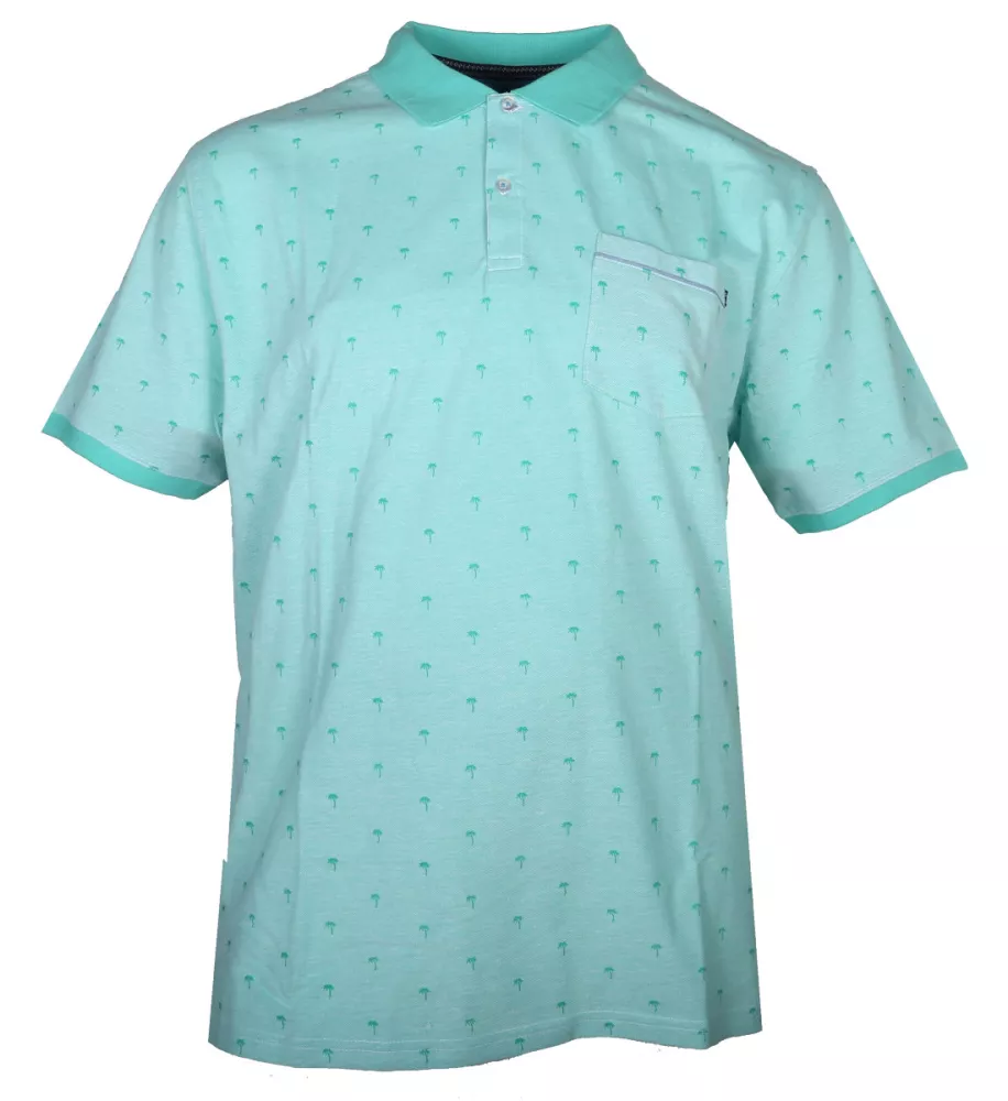 Polo vert menthe motif palmier col 2 boutons-3XL