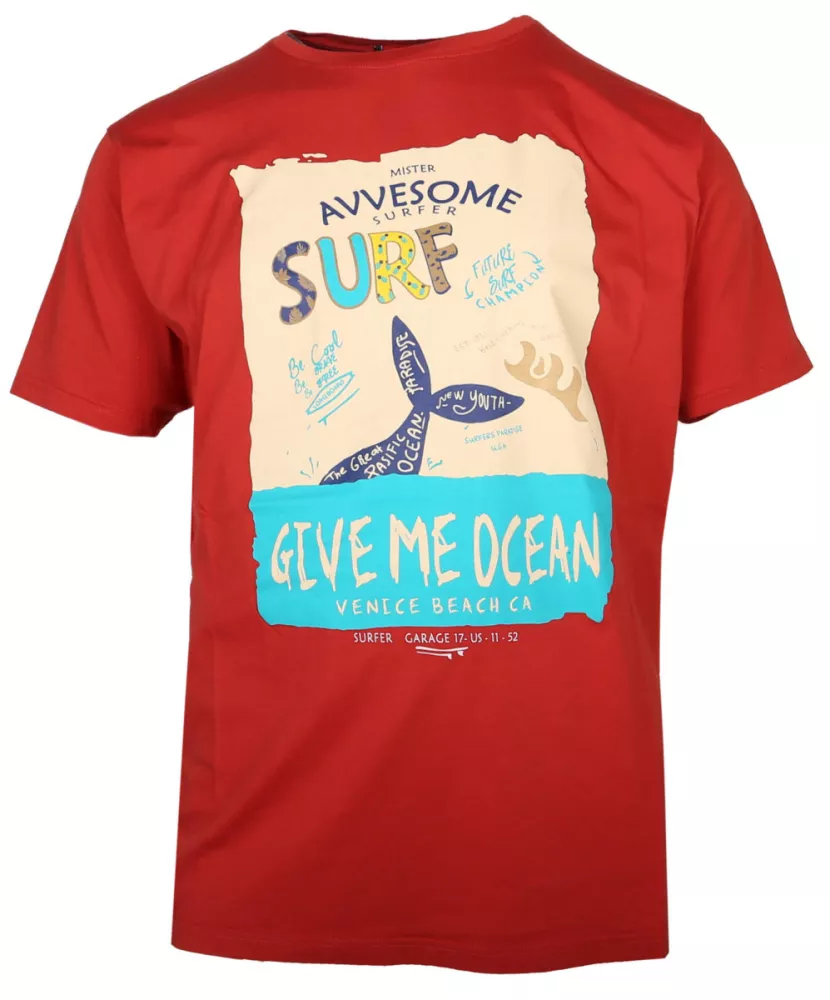 T-shirt surf rouge brique motif Venice Beach -4XL
