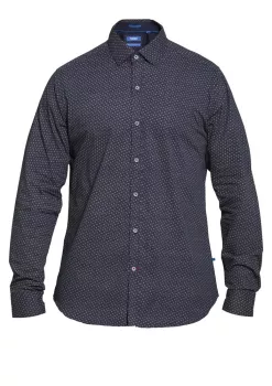Chemise à motifs bleu marine pans longs arrondis