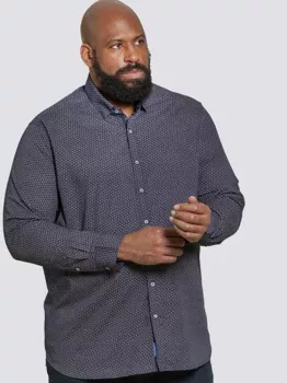 Chemise à motifs bleu marine pans longs arrondis-6XL