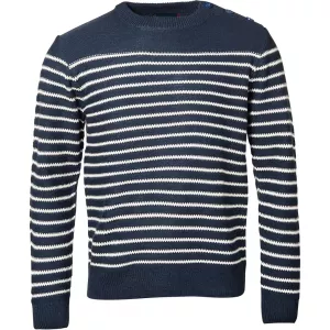 Pull marinière bleu marine à col rond boutonné