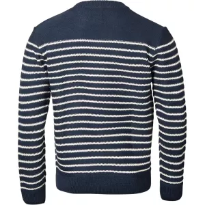 Pull marinière bleu marine à col rond boutonné-7XL