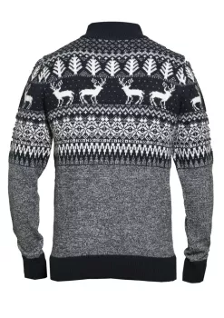 Pull de Noël zippé bleu marine motif rennes-3XL