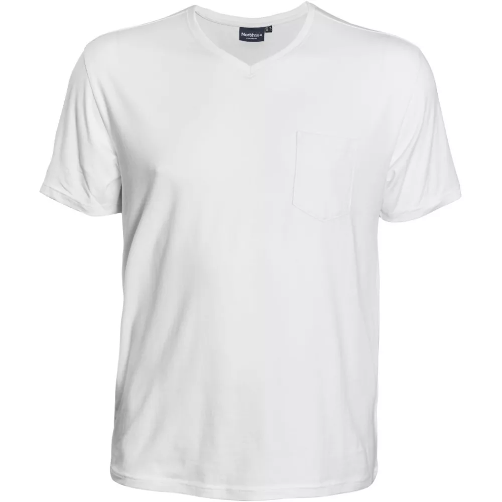 T-shirt col V blanc avec poche poitrine-7XL