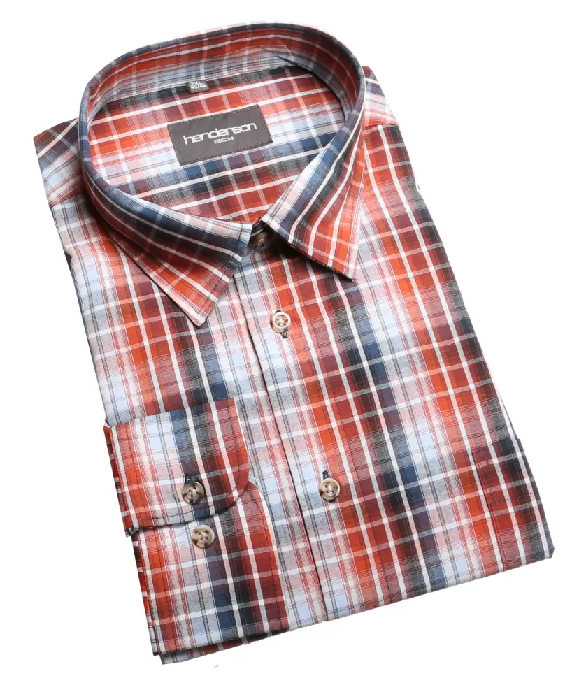 Chemise à carreaux carreaux  orange brun noir-5XL