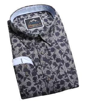Chemise imprimée noire manches longues