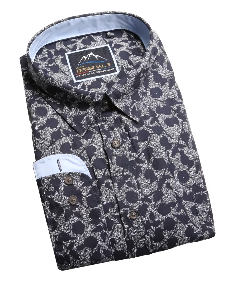 Chemise imprimée noire manches longues-5XL