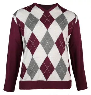 Pull col V bordeaux losanges Maxfort