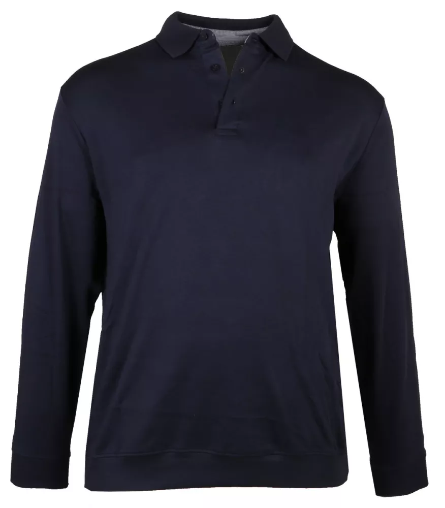 Polo manches longues uni bleu marine doux et chic -3XL