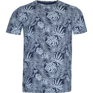 T-shirt floral bleu marine col rond imprimé tropical