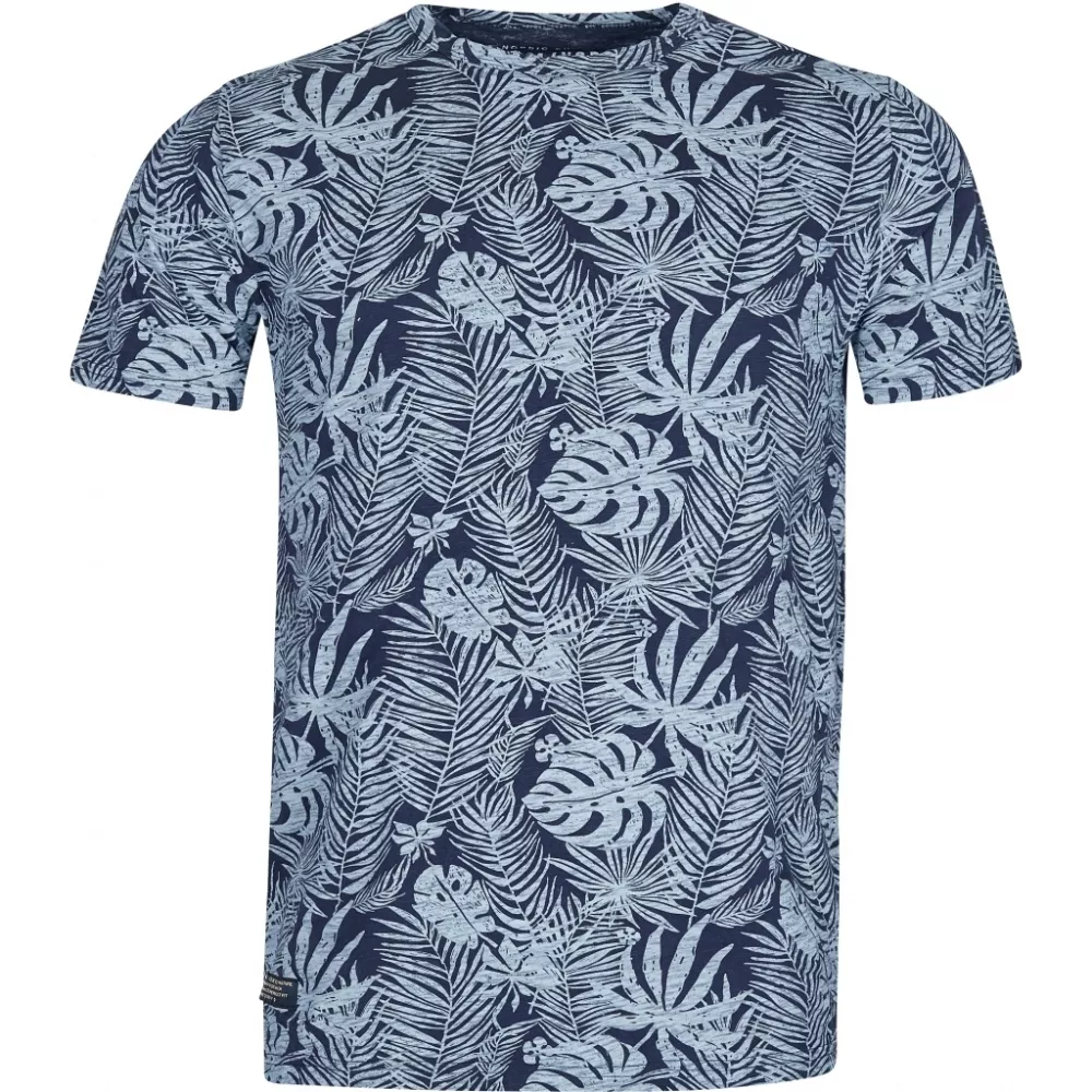 T-shirt floral bleu marine col rond imprimé tropical-3XL