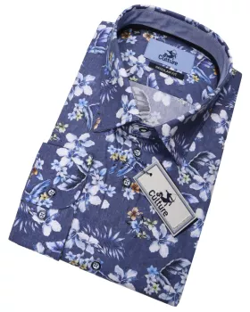 Chemise bleu marine motif floral manche longue de 2XL à 6XL