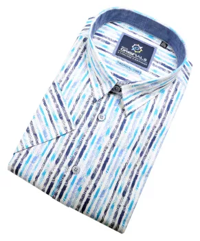 Chemise à rayures tropicales bleue été