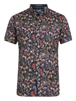 Chemise florale noir look été coloré