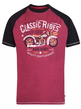 T-shirt bordeaux manches contrastées moto rétro