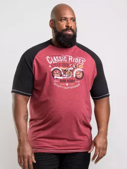 T-shirt bordeaux manches contrastées moto rétro-5XL