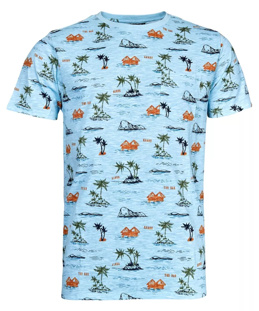 T-shirt Replika bleu clair Hawaii manches courtes-5XL